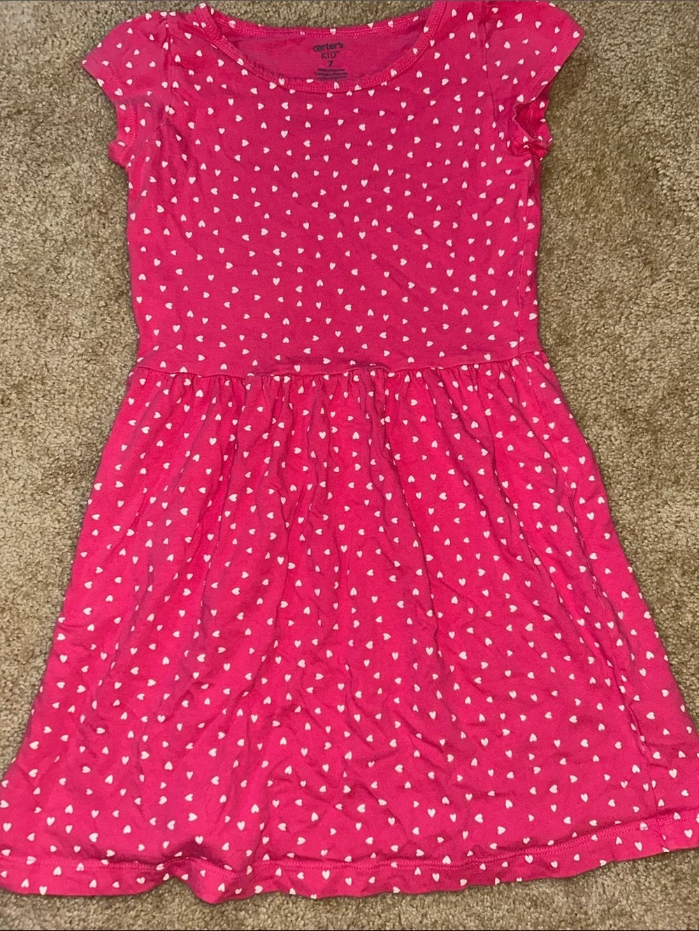 Carter's Bright Pink Heart-Print Short Sleeve Dress